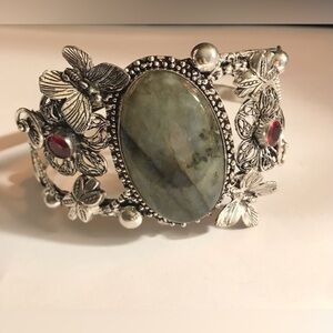 Labradorite Garnet 925 Sterling Silver Cuff Bracelet